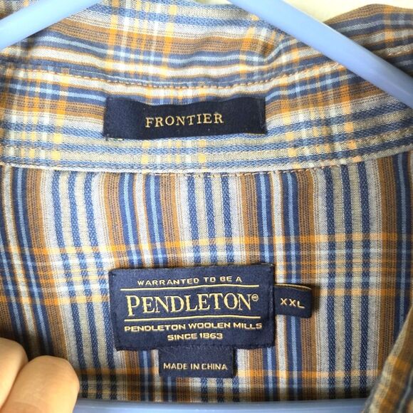 Men's Pendleton Brown Blue Snap Button Casual Plaid Frontier Shirt Size XXL - Picture 5 of 8